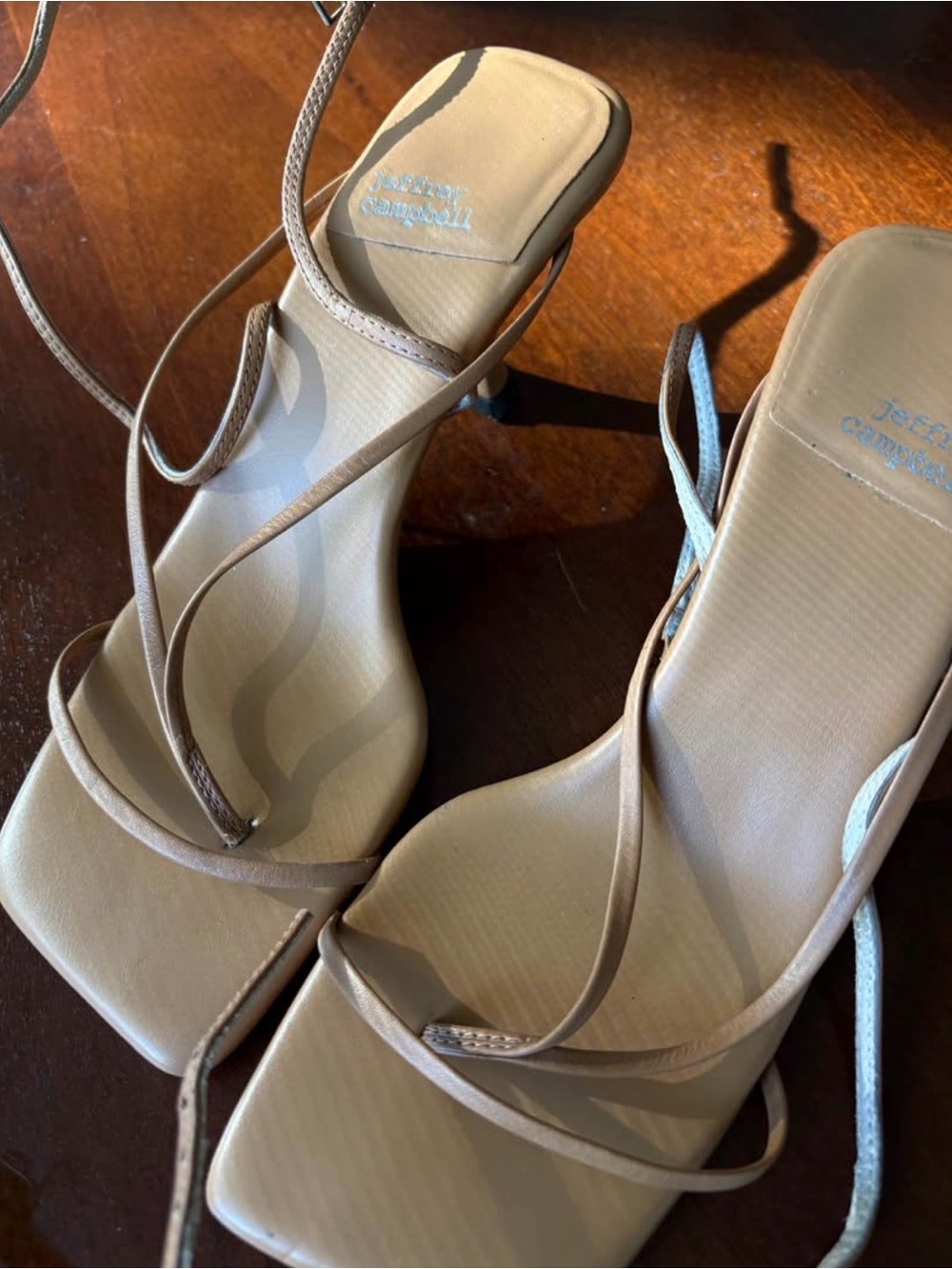 Jeffrey Campbell Beige Strappy Square-Toe Heels